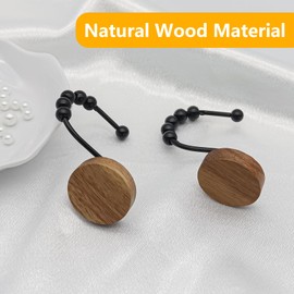 Wood Shower Curtain Hooks, Wooden Decorative Shower Curtain Rings, Modern Round Log Shower Curtain Hangers, 12PCS Shower Hooks for Shower Curtain Rod, Bathroom, Bedroom, Living Room (Black)