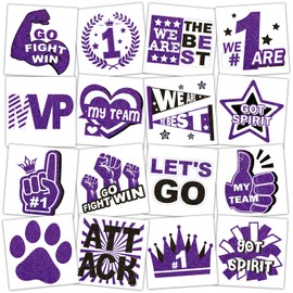 Qpout 160 Pcs Glitter Team Spirit Temporary Tattoos School Team Cheer Face Stickers Cheerleading Party Supplies and Sports Games Decoration(PURPLE)