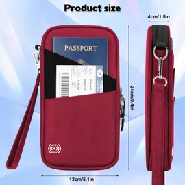 Passport Bag Travel Documents Organiser with RFID Blocker Travel Document Bag, Waterproof Passport Bag, Travel Documents ID Credit Card Organiser Documents, red, Modern