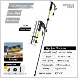 Wsobue Walking Poles-2 Pack Hiking Trekking Poles With Antishock and Quick Lock System, Telescopic, Collapsible, Ultralight Foldable Hiking Walking Sticks for Seniors Women Men (Green-2PACK)