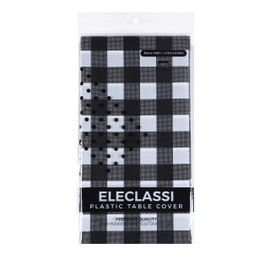 Black Gingham Checkered 7 Pack Disposable Plastic Table Cover 54 x 108 Inch - Waterproof Disposable Tablecloths for Rectangle Tables Up To 8 Feet in Length - Indoor or Outdoor Use - Party Table Cloths