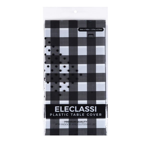 Black Gingham Checkered 7 Pack Disposable Plastic Table Cover 54