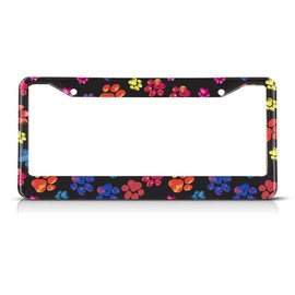 Beabes Rainbow Animal Paw Print License Plate Frame Artwork Novelty License Plate Frame Red Blue Yellow License Plate Car Tag Holder Metal License Plate Frame for US Vehicles Standard