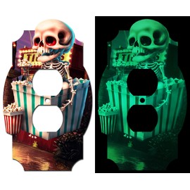 Off The Wall Plates - Movie Skeleton Popcorn Glow in the Dark Decorative Acrylic Cover Single Outlet Wallplate