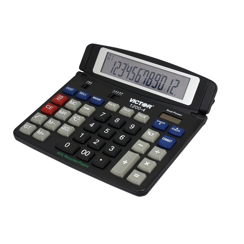 Victor Technology Professional 12-Digit Battery/Solar Powered Basic Calculator, Black (1200-4)
