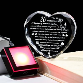 20th Wedding Anniversary Crystal Gifts for Couples Parents, Romantic Heart 20th Anniversary Keepsake Gifts for Her Him, 20 Years of Anniversary Marriage Gifts for Wife Husband
