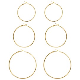 Big Gold Hoop Earrings for Women Hypoallergenic 925 Sterling Silver Post Thin Loop 14K Gold Plated Hoop Earrings Set for Women, 3 Pairs (50mm, 60mm, 70mm)