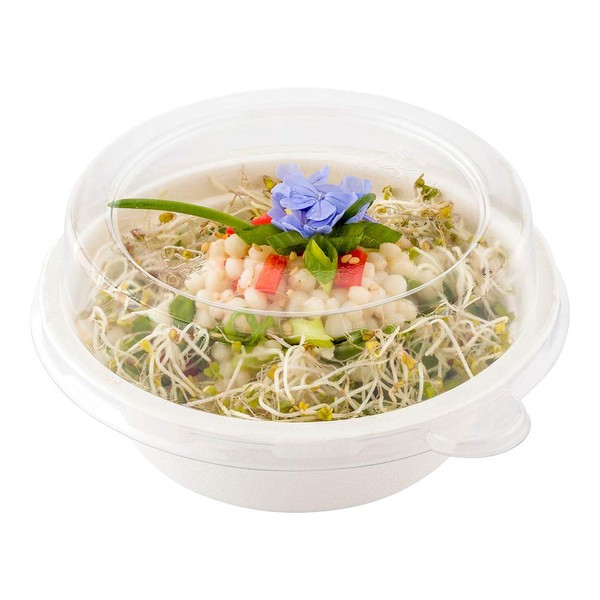 LIDS ONLY: Pulp Tek Clear Plastic Dome Lids, 100 Disposable Lids For Salad Bowls - Bowls Sold Separately, Built-In Tab, Clear Plastic Dome Lids, Fits 12 Ounce Bagasse Bowls - Restaurantware