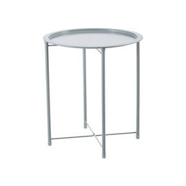 Lomani Extra Large Iron Flat Table Round Flat Table Tray Metal End Table-Gray