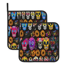 2 Rose Skull Print Pot Holder 8 in X 8 in Kitchen Pot Holders Grilling,Handling Hot Pans
