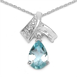 Schmuck-Art Schmidt's/Chain Drop Pendant Blue Topaz Silver Rhodium 1.30 Carat