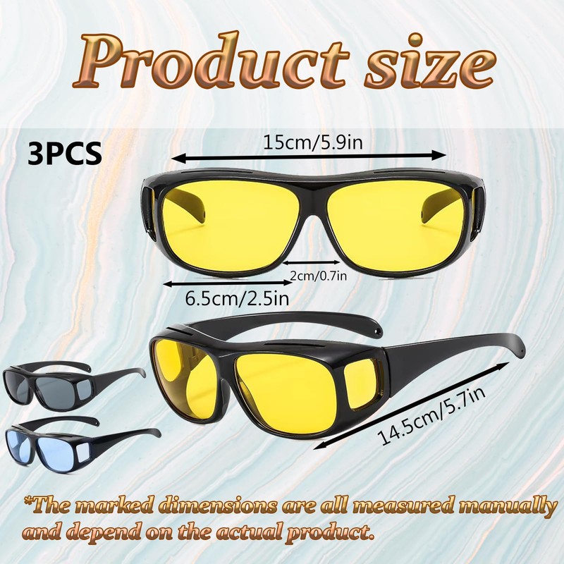 3 Pack Driving Glasses, Retro Wrap Around Glasses,Reduce Harsh Headlight