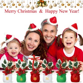 Nuogo 6 Pcs 3.15'' Christmas Tabletop Centerpiece Artificial Poinsettias with Terracotta Pots Vase and Christmas Stickers Flower Picks Holly Red Berries Faux Floral Arrangements for Xmas Home Party