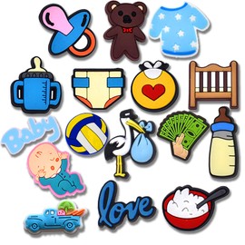 16PCS Baby Boy Shoe Charms, Blue Baby Shower Clog Accessories, It’s a Boy Gender Reveal Gifts, Cute PVC Decorations for Clog Shoes, Perfect for Birthdays, Holidays, Teens & Adults