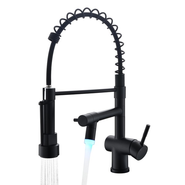 VFAUOSIT Kitchen Faucets with LED Light, Commerical Black Kitchen Faucet