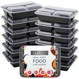 Efforias [10 Pack] 3 Compartment Plastic Meal Prep Containers - Reusable BPA Free Food Containers with Airtight Lids - Microwavable, Freezer and Dishwasher Safe