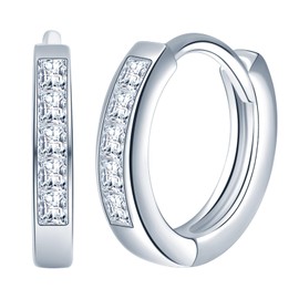 Yumilok Women's Hoop Earrings Women's Stud Earrings Silver 925 Small for Women Girls Zirconia Earrings Silver Round Flat, Sterling Silver