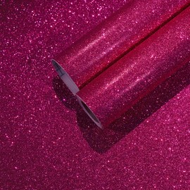 CHIHUT Hot Pink Glitter Peel and Stick Wallpaper Sparkly Pink Contact Paper for Cabinets Walls Removable Decorative Glitter Wall Paper Self Adhesive Textured Fabric Roll for DIY Crafts 15.7''x236''