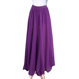 Wuchieal Women's Purple Belly Dance Skirt, Tribal Chiffon Full Skirt, One Size