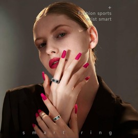 Silver Smart Ring with LED Display - IP68 Waterproof Health Tracker for Women & Men, Sleep, Blood Oxygen, Heart Rate, Steps