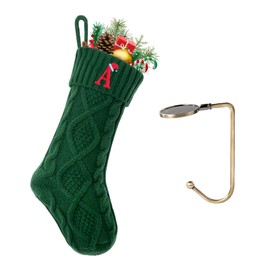 VRFASHION - Medias de Navidad con iniciales, medias de Navidad bordadas con letra A, 18 pulgadas, monograma grande de punto, calcetín de Navidad para fiesta de Navidad, chimenea, decoración familiar