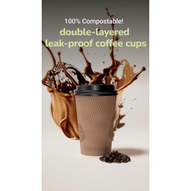 NATUREZWAY PRO 16oz Bamboo Ripple Hot Cups - Leak-Proof, Heavy-Duty Plant-Based Cups - Eco-Friendly Solution for Hot Beverages - Sustainable Choice for Home and Office