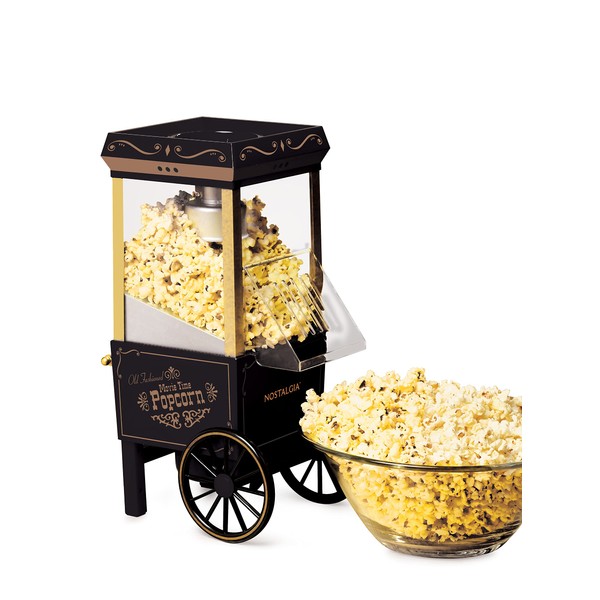 Nostalgia Popcorn Maker, 12 Cups, Hot Air Popcorn Machine with Measuring Cap, Oil Free, Vintage Movie Theater Style, Black