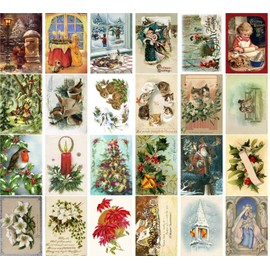 PIXILUV Vintage Christmas Greeting Cards 24pcs Christmas Theme Postcards Tree Animals Decorations Reprint Postcard Set