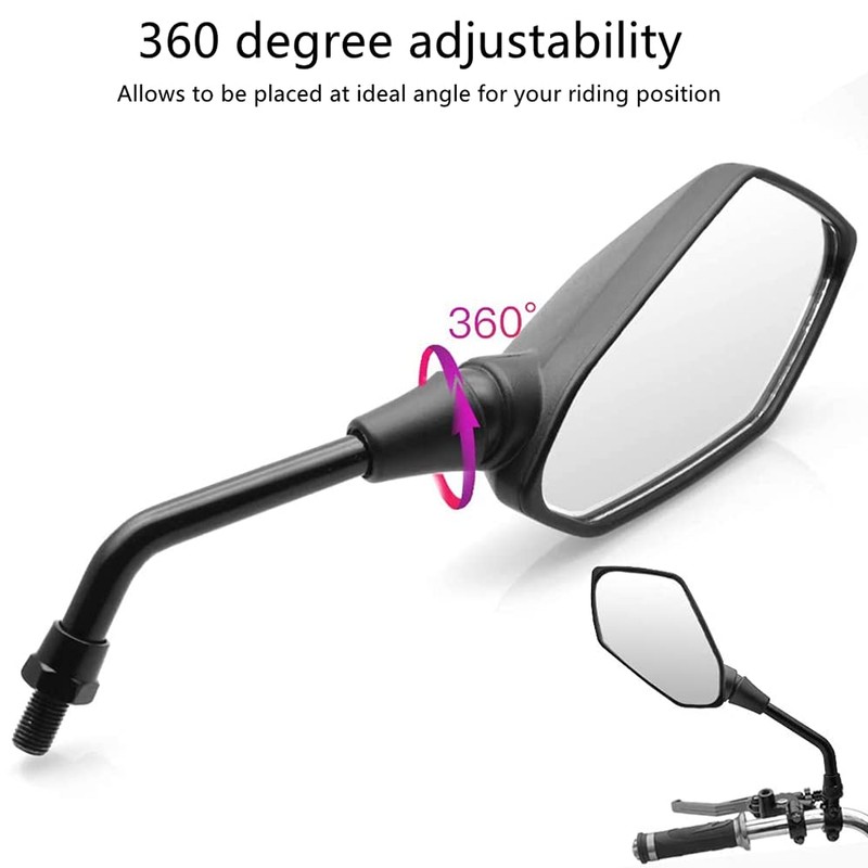 【2022 Upgraded】 Universal Motorcycle Convex Rear View Mirrors, With 10mm