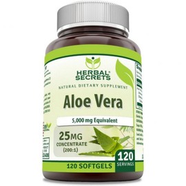 Herbal Secrets Aloe Vera 25 Mg Concentrate 200:1 | 5000 Mg Equivalent | 120 Softgels | Non-GMO | G, 1개 / Herbal Secrets Aloe Vera 25 Mg Concentrate 200:1 | 5000 Mg Equivalent | 120 Softgels | Non-GMO | G, 1개