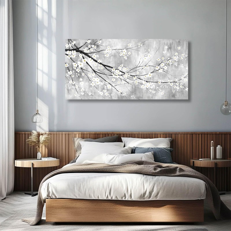 MLART99 White Canvas Wall Art Plant Pictures Decoration 29"x58" Canvas