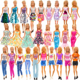 BARWA 11 Sets Doll Clothes Including 3 Sequins Dresses 4 Fashion Floral Dresses 4 Casual Outfits Tops and Pants for 11.5 inch Girl Dolls