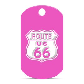 fagraphix US Route 66 Keychain GI Dog Tag Engraved Highway Hot Pink