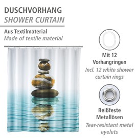 Wenko 20961100 Shower curtain Meditation highquality textile fabric, washable, Plastic Polyester, Multicoloured