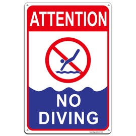 No Diving Pool Sign, Attention No Diving Sign Shallow Water, Pool Safety Signs, 12"x8" Rust Free Reflective Aluminum, Fade/Weather Resistant, UV Protected, Easy to Mount