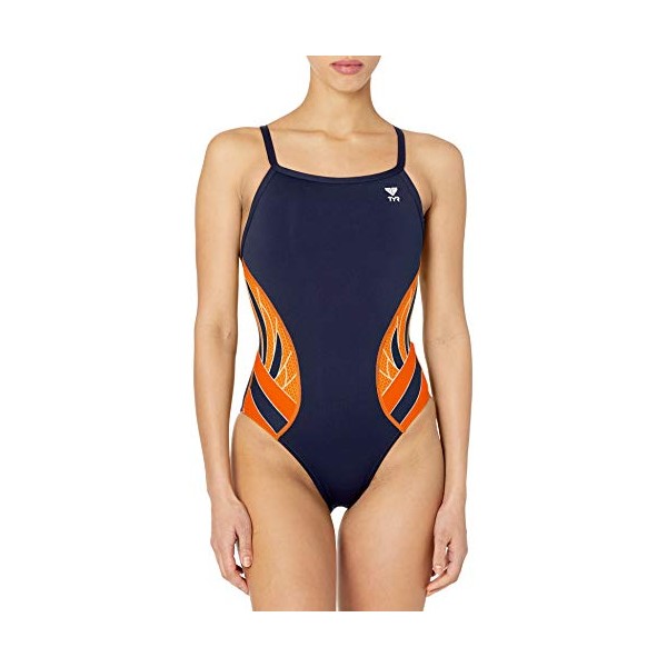 TYR SPORT Women's Phoenix Splice Diamondfit Swimsuit (Navy/Orange, Size 32)