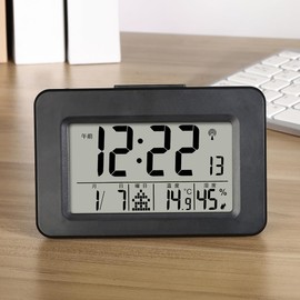 Alarm Clock, Radio Wave, Digital Table Clock, Calendar, Temperature, Humidity, Snooze Function, Light Included, Large Screen, Easy to View, Can Be Used as a Hanging Room (Black)