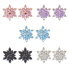 SUPERFINDINGS 5 Colors Crystal Flower Burst Stud Earrings Elegant Large Sparkly Cubic Zirconia Rhinestone Daisy Sunflower Floral Cluster Stud Earrings Bridal Wedding Party Jewelry for Woman