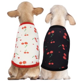 Hjumarayan 2-Pack Dog T Shirts for Small Dogs, Breathable Tops Cherry Vest Doggy T Shirts, Thin Puppy Jumper Stretchy Chihuahua Tshirt for Spring, Autumn & Summer Shade Wear, White+Black XS