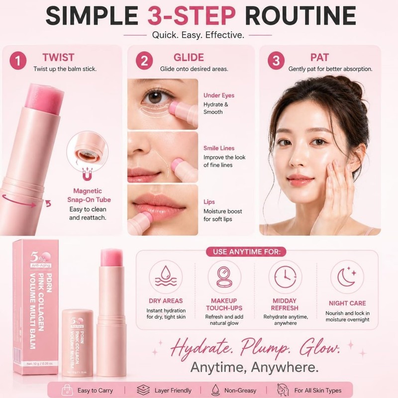 Pink Collagen Volume Multi Balm - Anti-Aging Collagen Moisturizing Stick