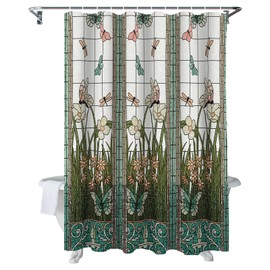 Crystal Emotion Flower Dragonfly Waterproof Bathroom Fabric Shower Curtain Bath Curtain 36x78inch Small Stall Size
