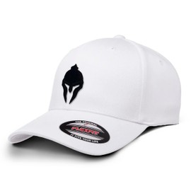 Dion Wear Men's Baseball Cap Spartan Warrior, Mid Profile, White Hat with Black, Small/Medium