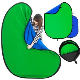 Blue Green Screen Backdrop Double Sided Collapsible Greenscreen Backdrop with Carrying Bag,Portable Pop Up Green Screen Background for Streaming Webcam, Blue & Green 59.1 * 78.7"