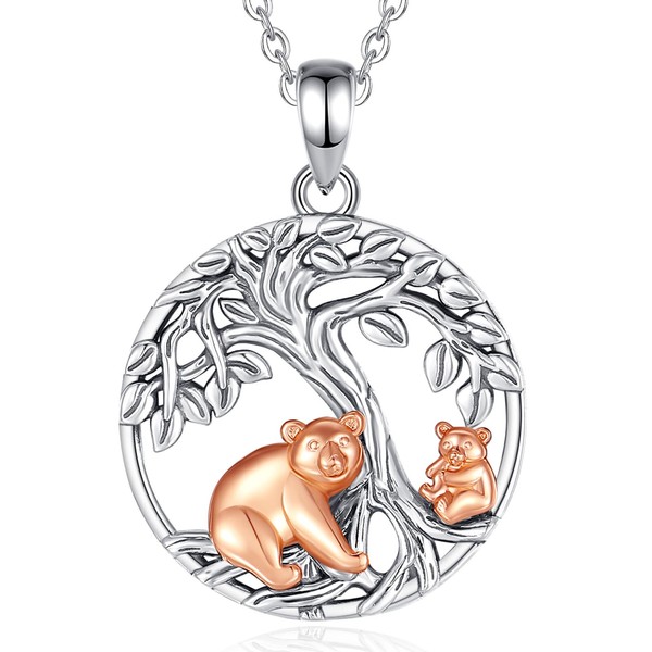 INFUSEU Family Necklace, Animal Pendant, 925 Sterling Silver Necklace, Elephant/Bear,