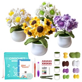 Madwave Beginner Crochet Plant Kit for Adults & Kids – 4PCS Cute Daisy Flowers Series - Complete DIY Set, Step-by-Step Video Tutorials, Yarn, Hook, and All Accessories Included, in/Outdoor Home Decor
