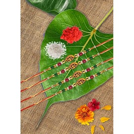 Set of Four Rakhi Thread Rakhi for Brothers OM Rakhi Thread Raksha Bandhan Gift for your Brother Silk Rakhi Thread Cotton Rakhi Traditional Rakhi Thread for Brother Multi Design And Assorted Color (Size 12 Inch)