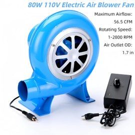 80W 110V Electric Air Mover Blower Fan, Wood Stove Furnace Blower Fan, Blacksmith Forge Chimney Centrifugal Fan with Switch for BBQ Grilling Variable Speed Fan