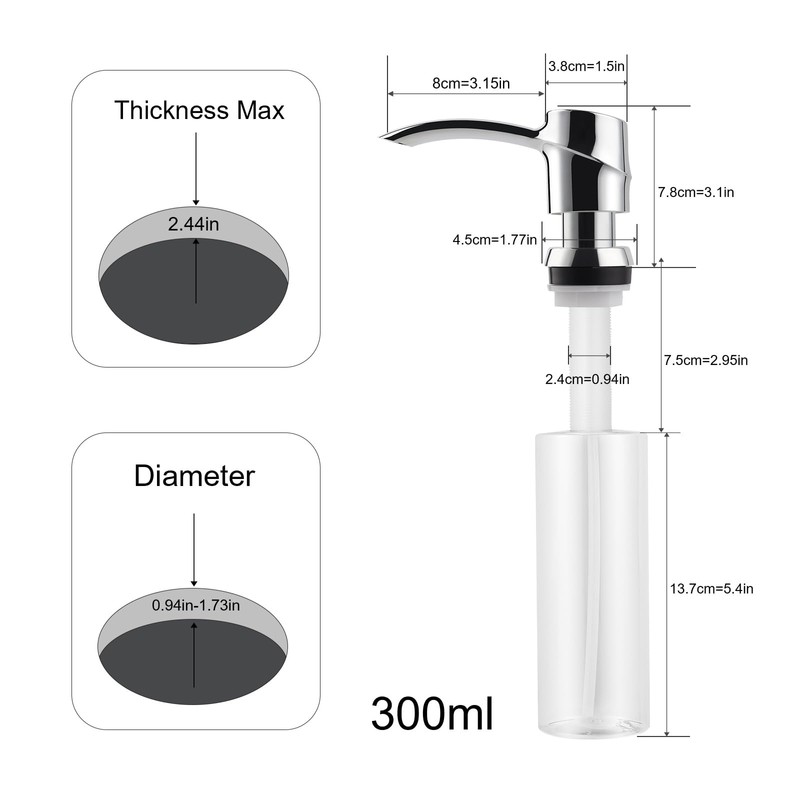SAMODRA Kitchen Sink Soap Dispenser,Lotion Dispenser,ABS Dispenser Chrome Built-in Pump