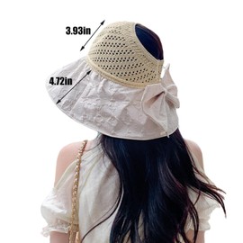 KXF Women Summer Beach Wide Brim Foldable Sun Hat with Super UV Protection UPF 50+ Black Rubber Inner Ponytail Bow Sunhat for Ladies