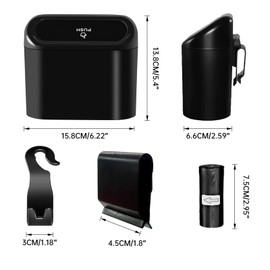 MINICIRCLES Mini Car Trash Can with Lid, 60 pcs Trash Bags and 1 Hooks, Portable Hanging Car Bin for Front Back Seat Accessories, Waterproof Trash Can Car Storage Rubbish